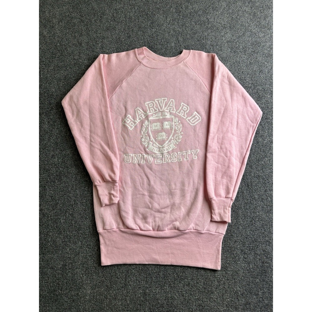 Womens 80s Lingo Harvard University Pink Crewneck Sweatshirt Made in USA, Size M